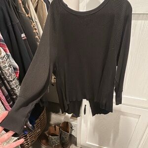 Free People Black Long Sleeve Waffle Knit Top